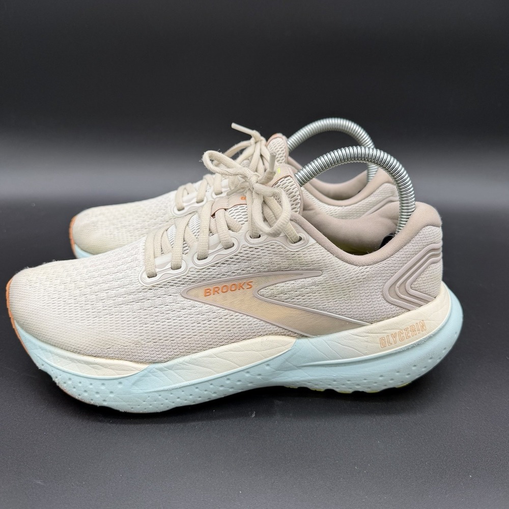 Brooks Women's Glycerin 21 Shoes, Coconut/Aqua/Autumn Sunset, Size 9